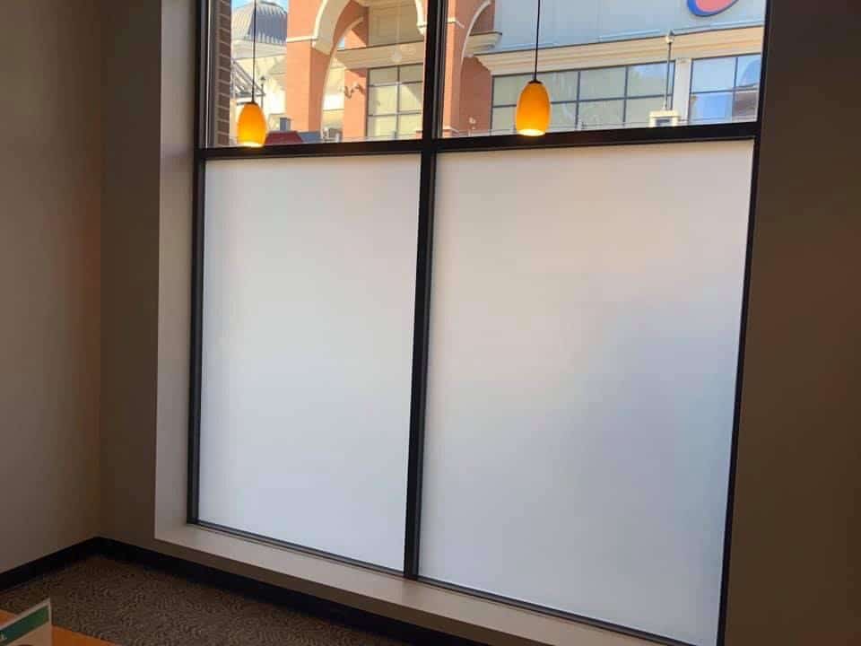 Frosted privacy window film installed on commercial office windows